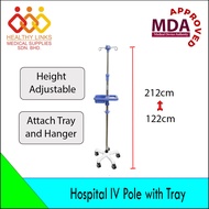 [MDA Approved] Hospital IV Pole 4 Hooks (Drip Stand) - Without Wheel / With Wheel / With Tray and Ha
