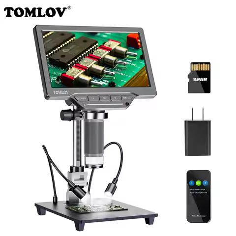 TOMLOV USB Digital Microscope 7 Inch Large Color LCD Screen Inspection DM201 SE 12MP 1-1200X Continu