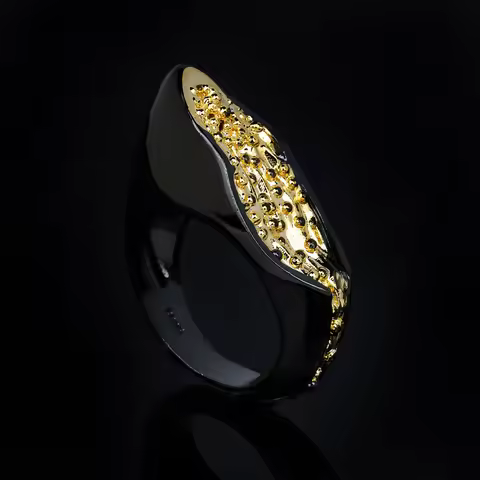 Creative 925 Silver Women's Ring Black Gold Two-tone Geometric Simple Ring Irregular Black Gold Jewe