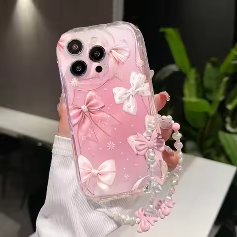 Pink Bow Pattern Chain Case For RENO 15 15F 14 PRO 14F 13F 12F 11F 12 11 Pro OPPO A6 A5 PRO A40 A3X 