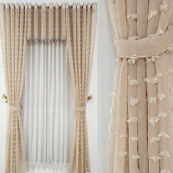 Gorden satu set lengkap poni renda minimalis bahan vitrase tile tipis lembut biru