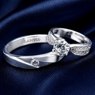 SAN950 Couple Engagement Wedding Ring C085 - PalladiumRing 950 SilverPLATINUM & White Gold