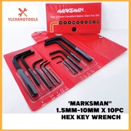 ''MARKSMAN'' 1.5MM-10MM X 10PC HEX KEY WRENCH ( ALLEN KEY )