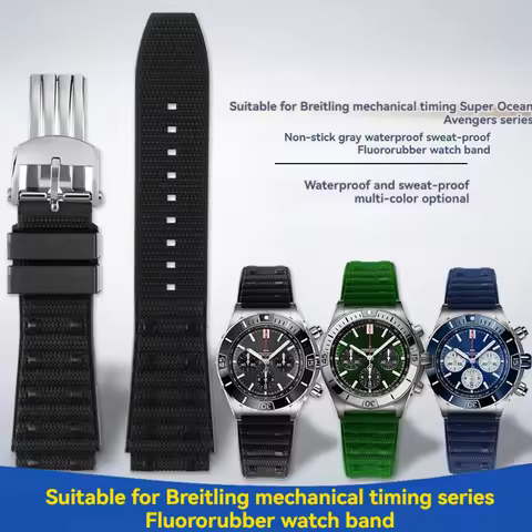 Quality Fluoro rubber watch strap For Breitling Super Chronomat B01 Superocean Avenue raised foldabl