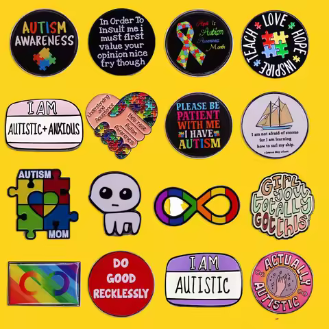 Autism Brooch Rainbow Pride Lapel Pin Autism Care Quote Badge Encouragement Come On Student Bag Acce