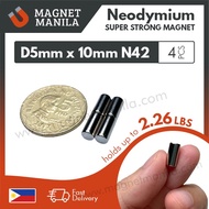 Magnet Manila 4 Pcs D5mm X 10mm Neodymium Magnet N2 Super Strong Earth Permanent Disc Round