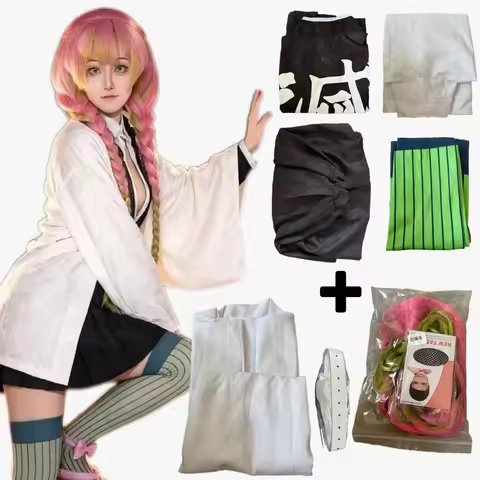 Anime Kanroji Mitsuri Cosplay Costume Kimono Haori Dress Wig Clothes Halloween Costume for Adult 202