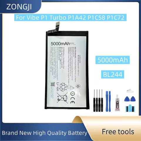 New Battery 5000mAh BL244 For Vibe P1 Turbo P1A42 P1C58 P1C72 P1P Mobile Phone Battery + Free Tools