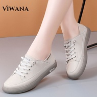 VIWANA รองเท้าแบนผู้หญิงของแท้หนังรองเท้าผ้าใบสีดำสำหรับผู้หญิง Comfort Soft Sole Casual Slip On รอง