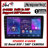 360° 4+64GB SPARKO Android Player 1080P AHD Camera 32 Band DSP 8 CORE Apple Car Play 9"/10" IPS QLED Rdio Wifi GPS Audio
