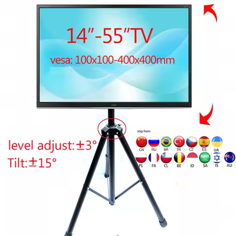 DLS-12MT new Universal 14"-55" height adjustable 50kg tilt LCD tv floor tripod stand VESA 400X400 30