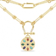 APM Monaco Roman Style Elegant Colorful Stone Pendant Necklace, Clavicle Chain For Women AC5817MY