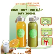 Glass water bottle, glass bottle with carrying strap 300ml, 500ml