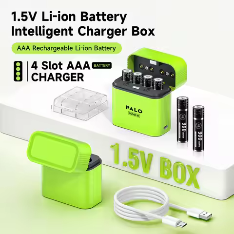 1.5V AAA Rechargeable Lithium-ion Battery 900mWh Li-ion Battery with 4 Slots LED Charger + USB-C Cab
