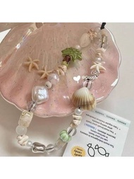 夏季海螺殼和珠子diy手鏈吊帶,適用於手機,相機和腕部,帶有新鮮風格
