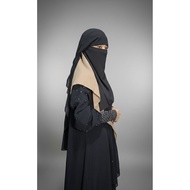 Niqab Yemen KJ silky chiffon Jetblack/yaman soft buttons/yaman buttons tasyaa collection niqab 2 lay