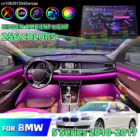 For BMW 5 Series F10 F11 F07 F18 Car LED Ambient Lighting 64 RGB Neon Strip Color Cycle Dynamic Atmo