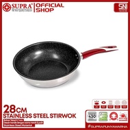 MERAH PUTIH Supra Stainless Steel Pan Nonstick Stir Wok Marble 28cm Red White