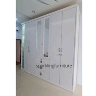 Lemari Pakaian Kayu HPL 6 Pintu Sliding + Kristal Display Cabinet