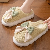 Winter Warm Fur Womens Slippers Cute Bow Non-Slip Soft Shoes Comfortable Flats Indoor Bedroom Plush