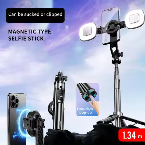 P135MAX Magnetic Selfie Stick Tripod with Wireless Remote Extendable Cell Phone Tripod Stand Compati