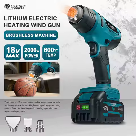2000W blue heat gun, lithium electric drive, 600 degrees high temperature, anti-hot shell, pure copp