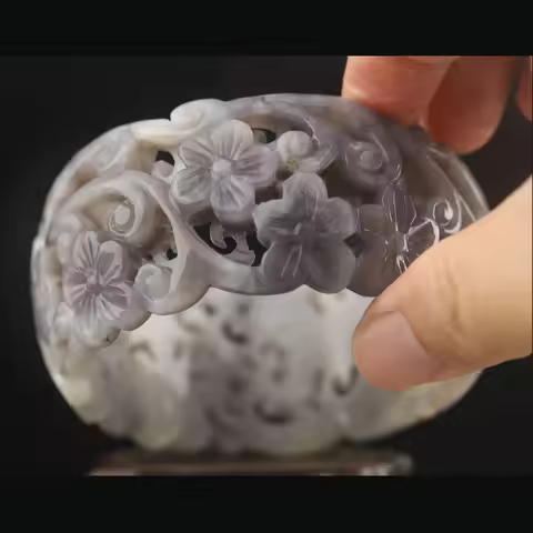 China Natural hetian Jade Hand Carved hollowed out flower phoenix bangle bracelet d