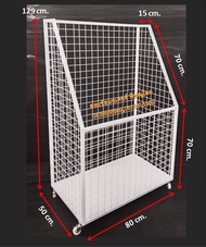 กะบะใส่สินค้าทรงสี่เหลี่ยมคางหมู กะบะใส่ลูกบอล ขนาด 50x80x129 cm. มีล้อ ล็อคล้อได้