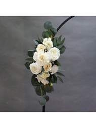 Nuevas decoraciones de arco de boda con rosas blancas Austin, rosas blancas y follaje de hojas de eucalipto para fiestas y festivales