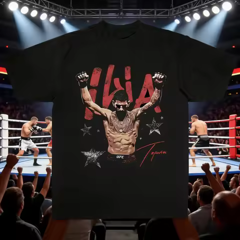 2026 Summer UFC Ilia Topuria Fighting T-shirt Men's Fighting Sports Cotton Short Sleeve Loose Leisur