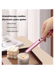 1支粉色芳香蠟燭和瓦斯爐廚房火機,創意usb充電器點火器,適用於廚房和戶外使用