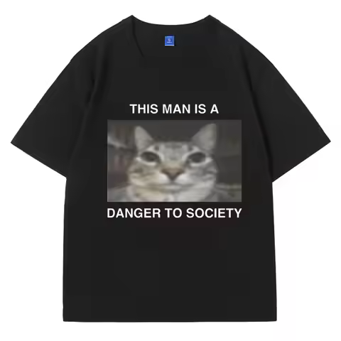 Funny Cat Meme T-Shirt Men Women This Man Is A To Society Mugshot Tee Shirt Fashion Oversized Short 