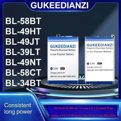 Battery BL-58CT BL-49JT For Tecno BL-39LT KA7 LC7 Pop 2 6 7 12 Spark 7T GO Power 2 4 6 7 8 16 Camon 