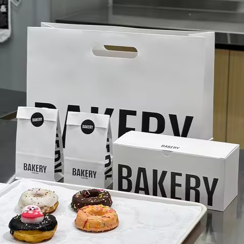 500pcsWholesaleCustom Logo Kraft Paper Dessert Packaging Bags Baking Handbags Paper Donut Box