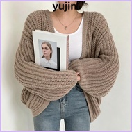 YUJINI Chunky Knit Cardigan, Thick Knit Texture Loose Fit Open Front Cardigan, Comfortable Solid Col