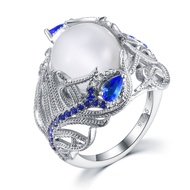 S925 Sterling Silver Moonstone hoa Opal Nhẫn Châu Âu và Mỹ Nhẫn sapphire