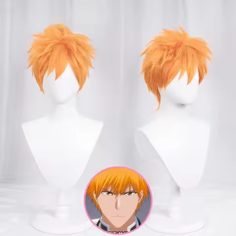 BLEACH Thousand-Year Blood War Kurosaki Ichigo Cosplay Synthetic Hair Headwear Orange Short Spiky Wi