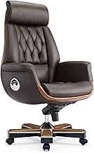 YWAWJ Ergonomic Genuine Leather Cowhide Executive Chairs Luxurious Office Chair, Adjustable Height Swivel, Universal Wheel 360° Caster Rotation