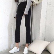 Spring women s chic slim black bell bottom pants-casual high-waist jeans Flash slim nine students pa