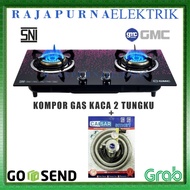 GMC Kompor Gas 2in1 Tanam dan Meja 625 Kaca Tempered Glass 2 Tungku