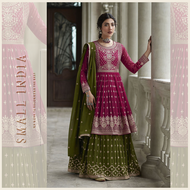 {**ส่งฟรี**} SMALL INDIA 💖✨ Faux Georgette Pakistani Lehenga Suit Set ชุดเซ็ทเสื้อกระโปรง 💖✨ Women L