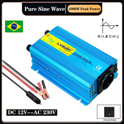 LVYUAN Inverter 500W/1000W 12V 220V EU UN Socket 50HZ 60HZ Peak Power DC TO AC Converter with USB Ch