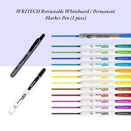WRITECH Retractable Dry Erase Marker / Permanent Marker Pen Clickable 2mm Round Tip Refillable Marke