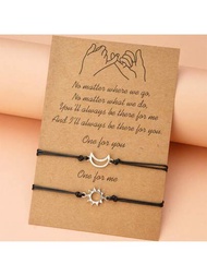 2 Piezas Pulsera De Tarjeta De Amistad Tejida De Sol Y Luna De Aleación Creativa Y Concisa Para Parejas Para Mujer