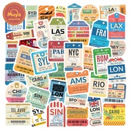 MUYA 50pcs Airline Boarding Pass Ticket Label Stickers Pack Waterproof Cartoon Vinyl Stickers for Lu
