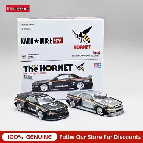 1:64 Kaido House × Mini GT Nissan Skyline GT-R R34 Tamiya Hornet V1#7 Alloy Diecast Model Car Miniat