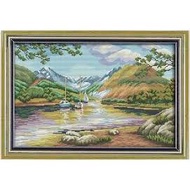 THE LANDSCAPE OF LAKES AND HILLS CROSS STITCH KIT 44cm X 31cm 14ct
