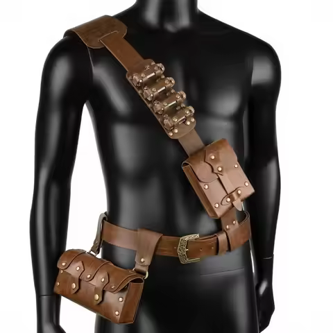 Steampunk Medieval Retro Punk Fanny Packs for Men with Potion Bottles Pu Leather Coin Purse Waist Ba