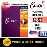 Elixir 12-53 Light Nanoweb 80/20 Bronze Coated Acoustic Guitar Strings