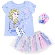 Disney Princess Moana Frozen Girls T-Shirt Tulle Mesh Skirt and Scrunchie 3 Piece Outfit Set Toddler